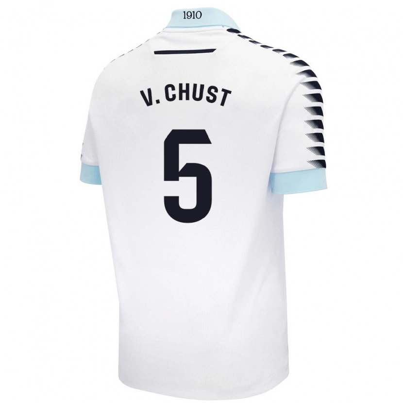 Danxen Kinderen Víctor Chust #5 Wit Blauw Uitshirt Uittenue 2024/25 T-Shirt