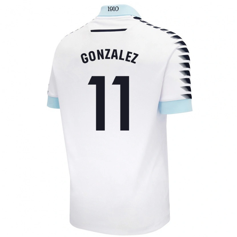 Danxen Kinderen Chus González #11 Wit Blauw Uitshirt Uittenue 2024/25 T-Shirt