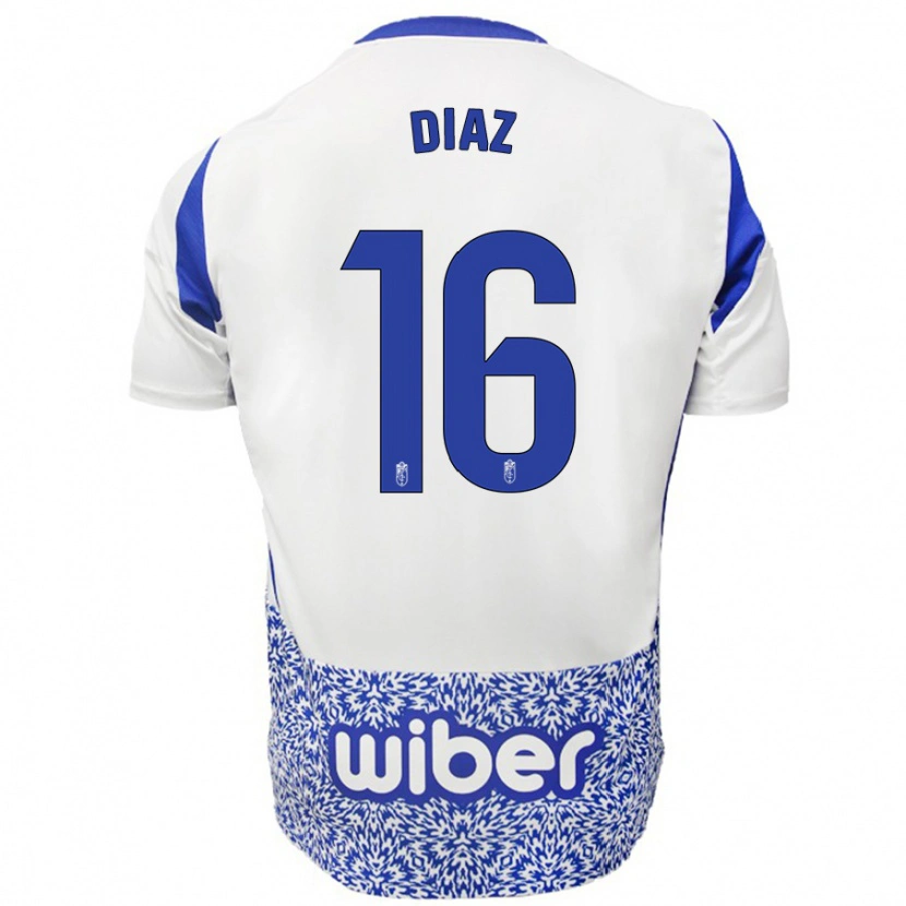 Danxen Kinderen Víctor Díaz #16 Wit Blauw Uitshirt Uittenue 2024/25 T-Shirt