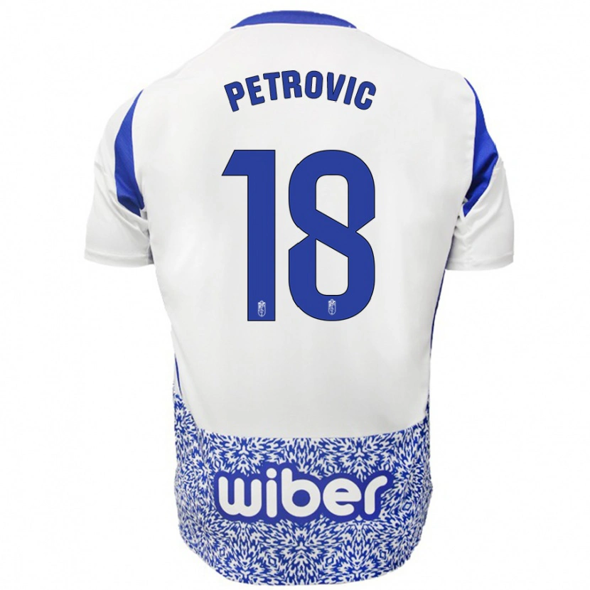 Danxen Kinderen Njegos Petrovic #18 Wit Blauw Uitshirt Uittenue 2024/25 T-Shirt