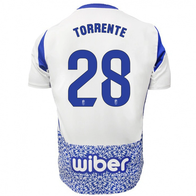 Danxen Kinderen Raúl Torrente #28 Wit Blauw Uitshirt Uittenue 2024/25 T-Shirt