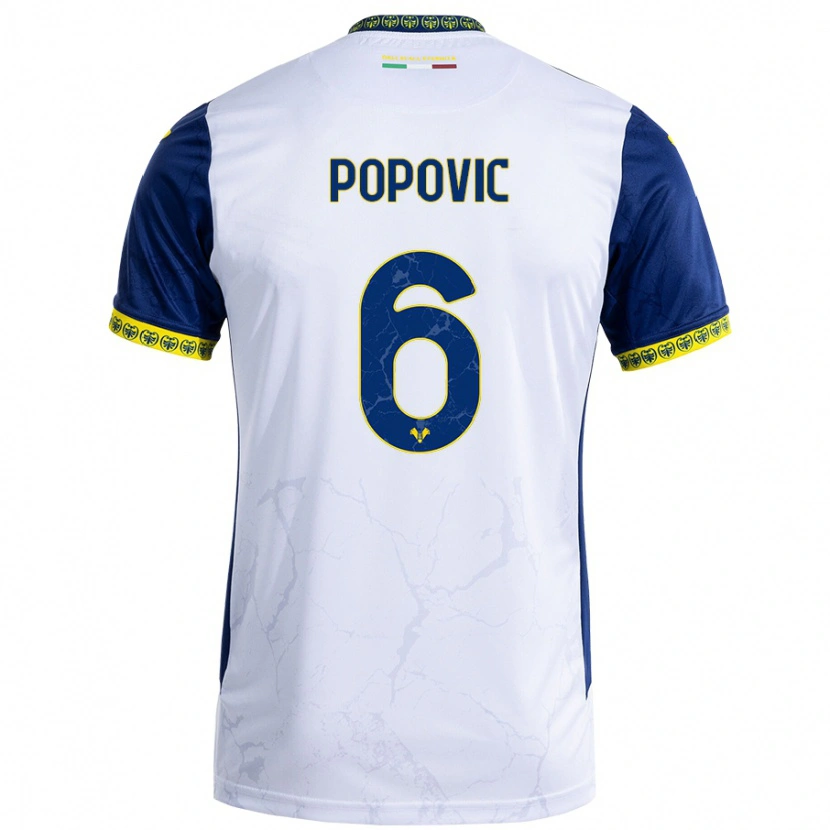 Danxen Kinderen Andrej Popovic #6 Witblauw Uitshirt Uittenue 2024/25 T-Shirt