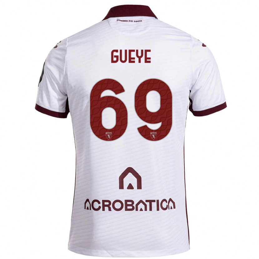 Danxen Kinderen Ousmane Gueye #69 Wit Kastanjebruin Uitshirt Uittenue 2024/25 T-Shirt