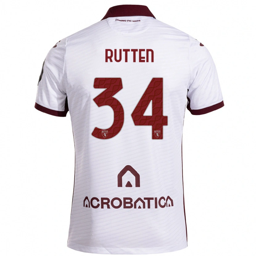 Danxen Kinderen Jill Rutten #34 Wit Kastanjebruin Uitshirt Uittenue 2024/25 T-Shirt