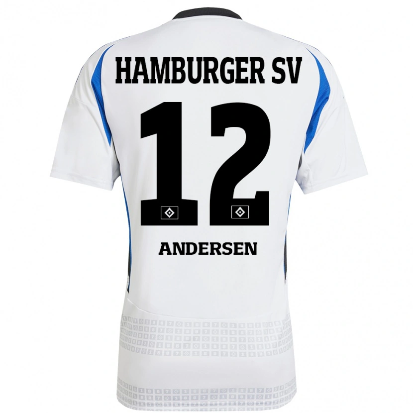 Danxen Heren Patrick Andersen #12 Wit Blauw Thuisshirt Thuistenue 2024/25 T-Shirt