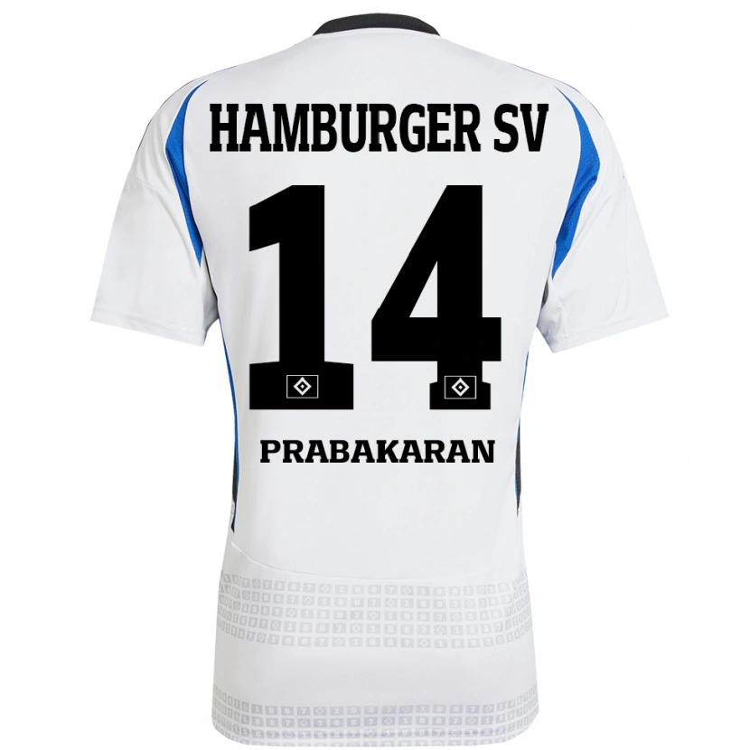 Danxen Heren Nilavan Prabakaran #14 Wit Blauw Thuisshirt Thuistenue 2024/25 T-Shirt