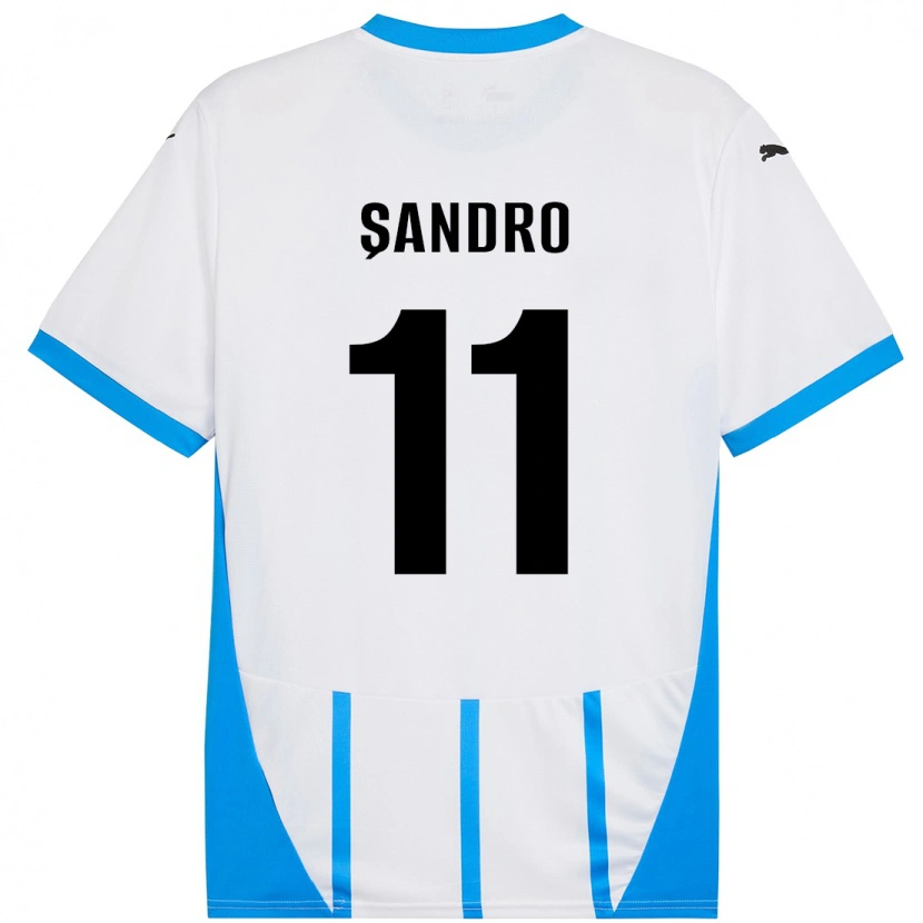 Danxen Heren Denis Șandro #11 Wit Blauw Uitshirt Uittenue 2024/25 T-Shirt