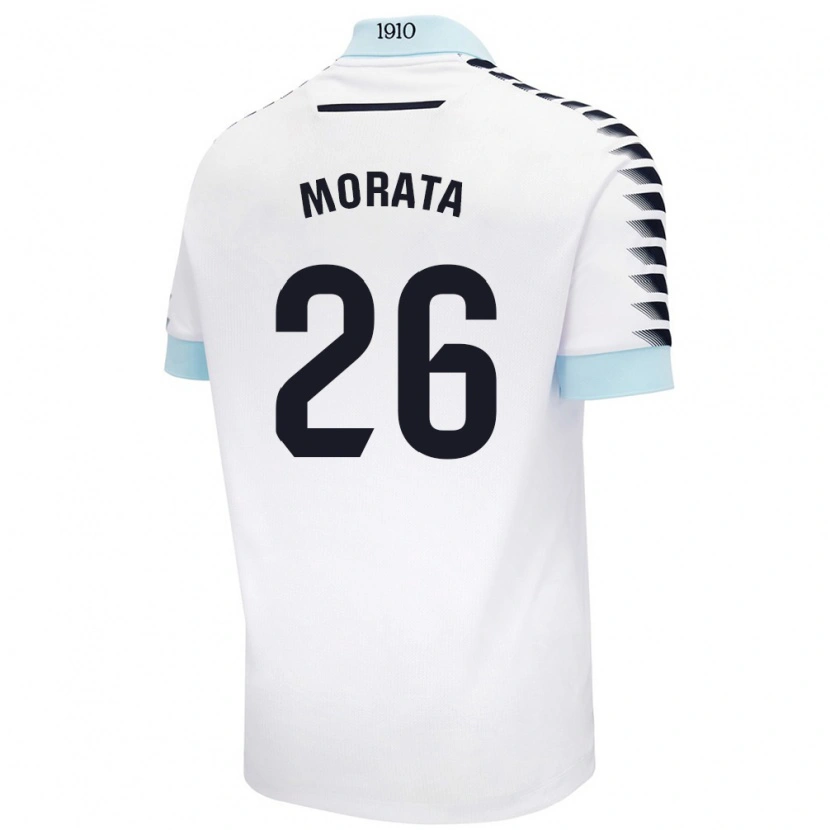 Danxen Heren Álex Morata #26 Wit Blauw Uitshirt Uittenue 2024/25 T-Shirt