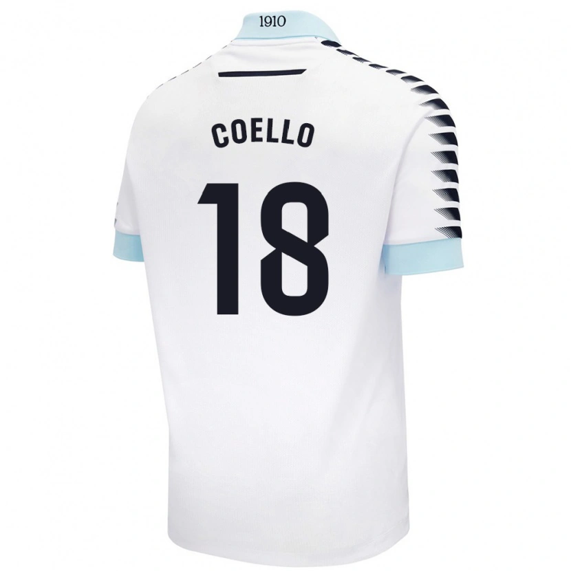 Danxen Heren María Del Carmen Coello Vidal #18 Wit Blauw Uitshirt Uittenue 2024/25 T-Shirt