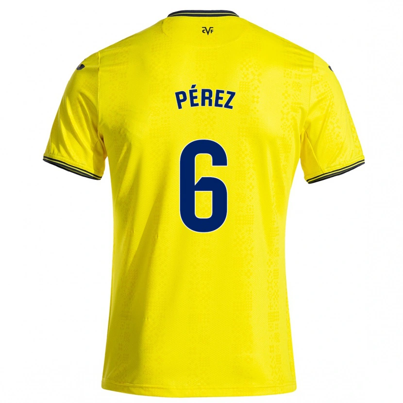 Danxen Dames Hugo Pérez #6 Geel Zwart Thuisshirt Thuistenue 2024/25 T-Shirt