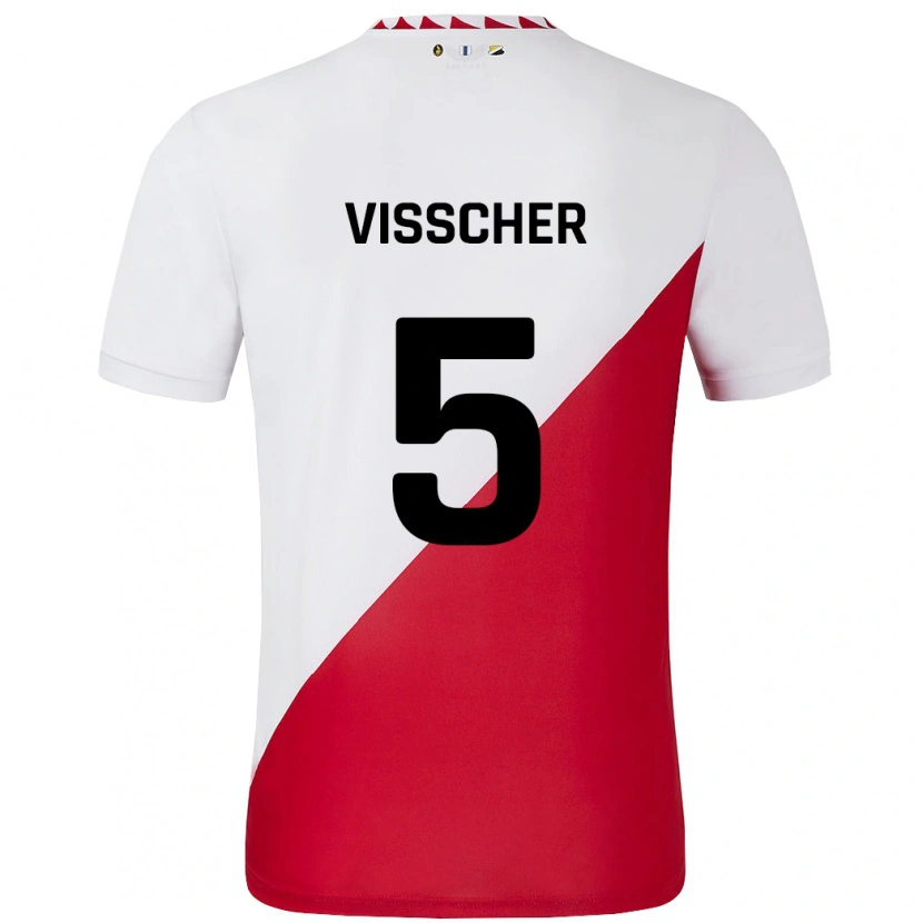 Danxen Dames Amber Visscher #5 Wit Rood Thuisshirt Thuistenue 2024/25 T-Shirt