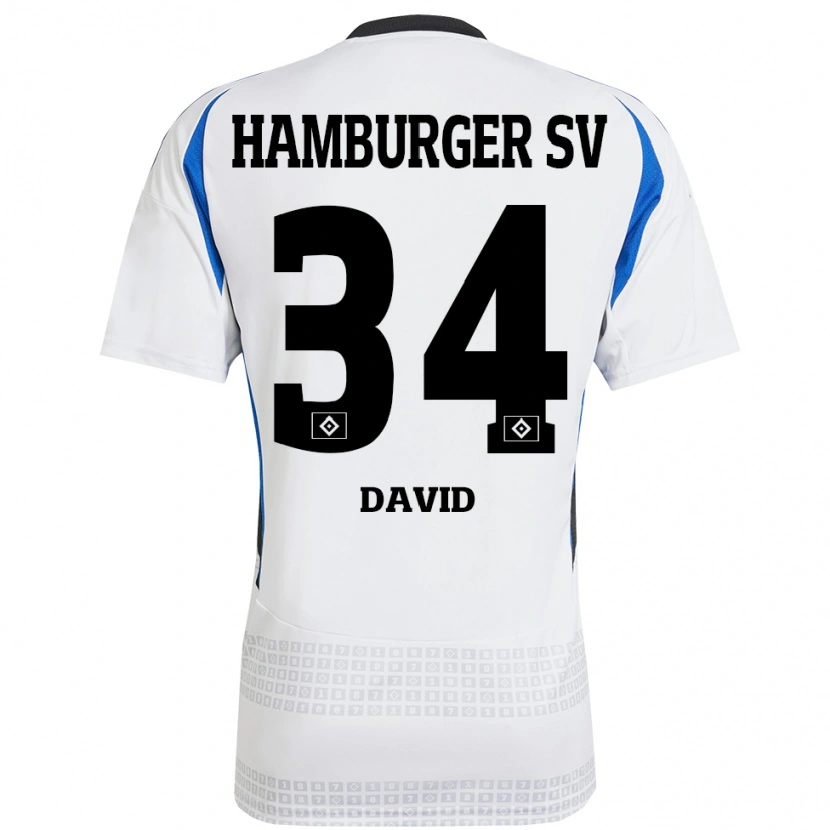 Danxen Dames Jonas David #34 Wit Blauw Thuisshirt Thuistenue 2024/25 T-Shirt