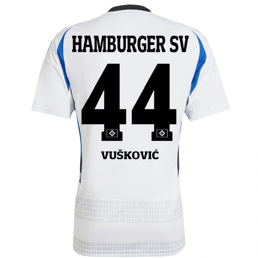 Danxen Dames Mario Vuskovic #44 Wit Blauw Thuisshirt Thuistenue 2024/25 T-Shirt