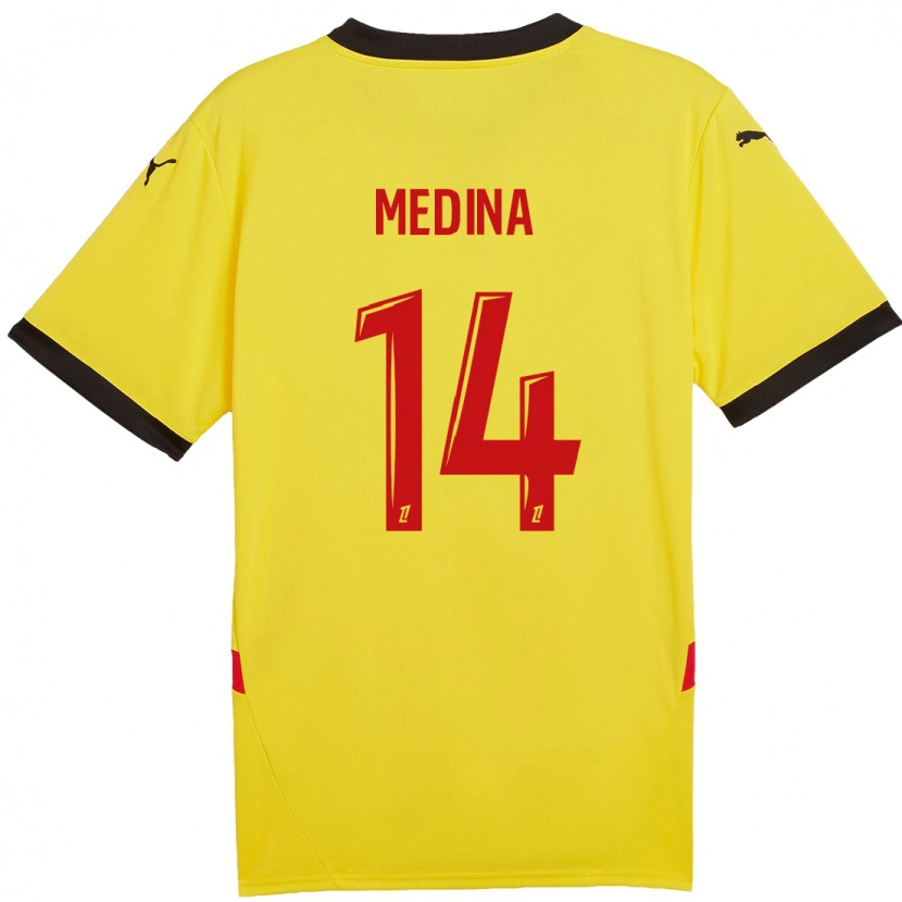 Danxen Dames Facundo Medina #14 Geel Rood Thuisshirt Thuistenue 2024/25 T-Shirt