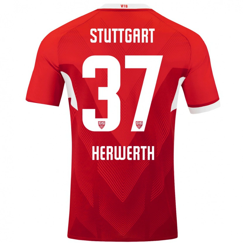 Danxen Dames Maximilian Herwerth #37 Rood Wit Uitshirt Uittenue 2024/25 T-Shirt