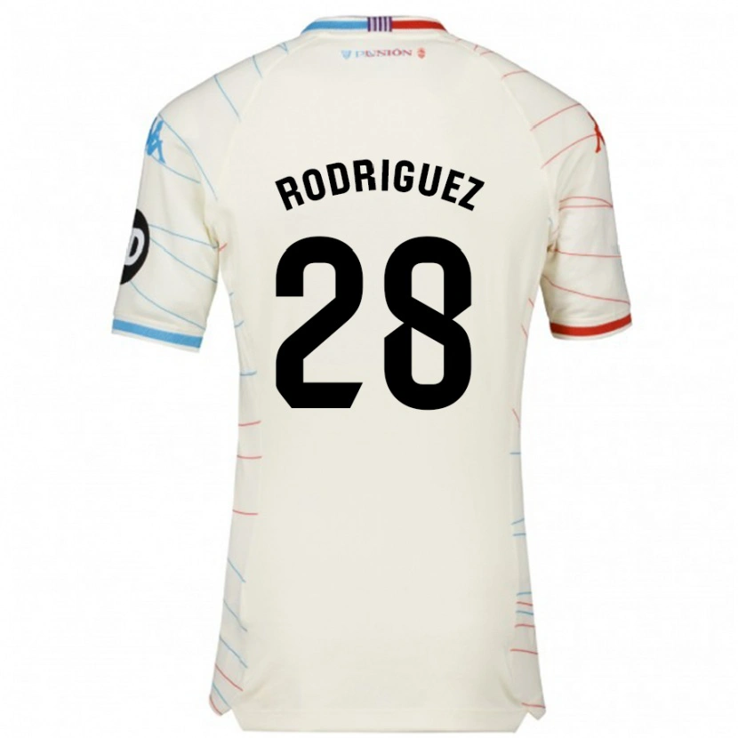 Danxen Dames Yago Rodríguez #28 Wit Rood Blauw Uitshirt Uittenue 2024/25 T-Shirt