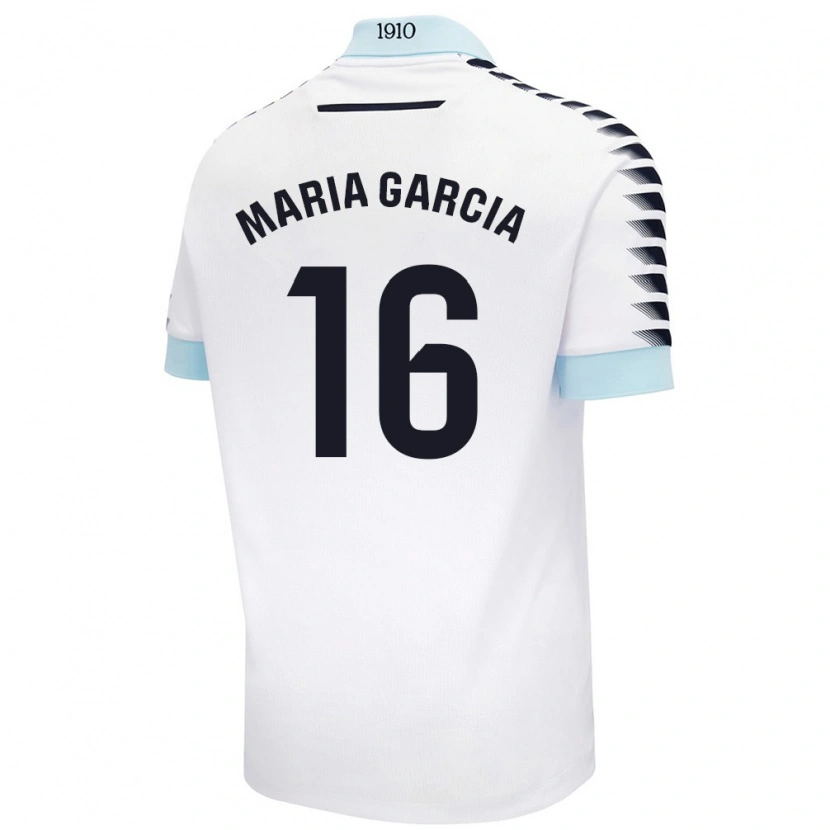 Danxen Dames Maria García Fernández #16 Wit Blauw Uitshirt Uittenue 2024/25 T-Shirt