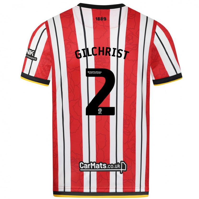 Danxen Kinderen Alfie Gilchrist #2 Rood Witte Strepen Thuisshirt Thuistenue 2024/25 T-Shirt