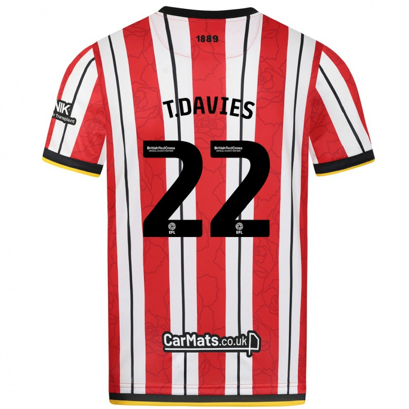 Danxen Kinderen Tom Davies #22 Rood Witte Strepen Thuisshirt Thuistenue 2024/25 T-Shirt