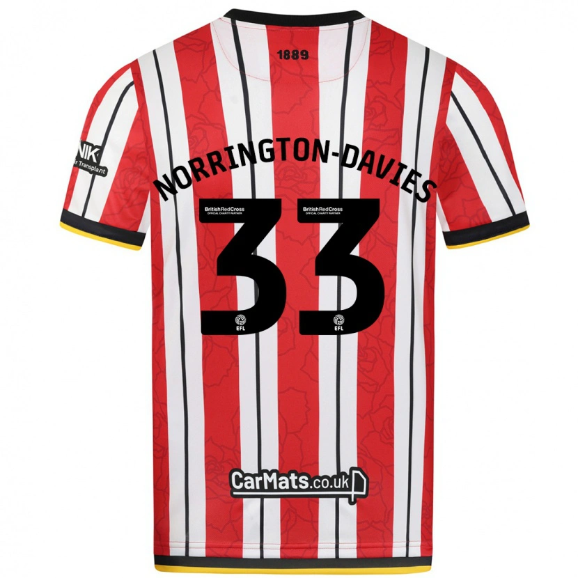 Danxen Kinderen Rhys Norrington-Davies #33 Rood Witte Strepen Thuisshirt Thuistenue 2024/25 T-Shirt