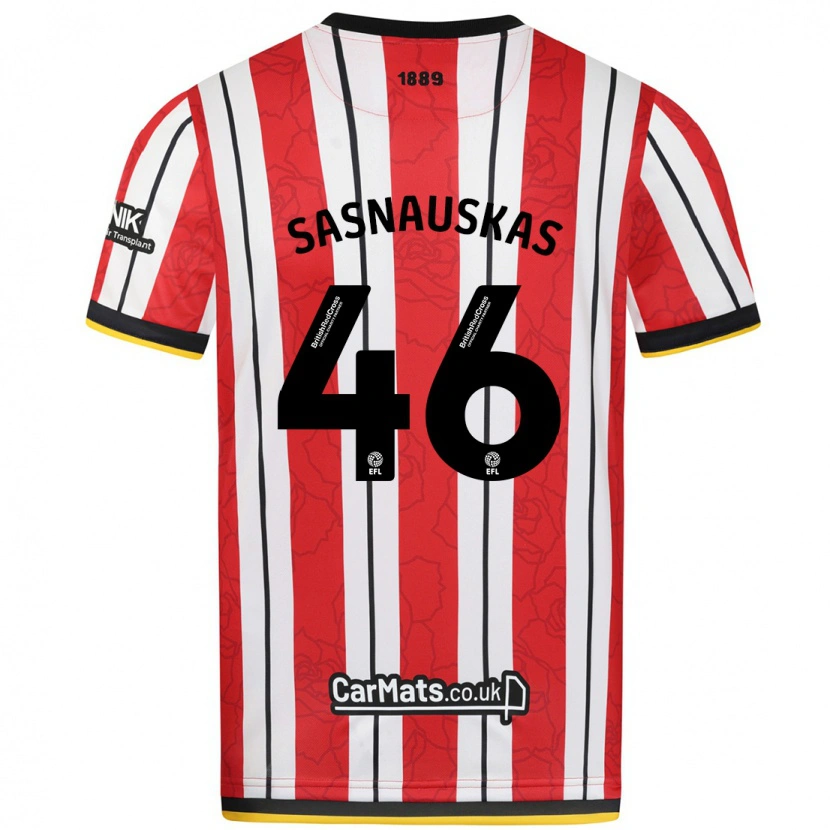 Danxen Kinderen Dovydas Sasnauskas #46 Rood Witte Strepen Thuisshirt Thuistenue 2024/25 T-Shirt