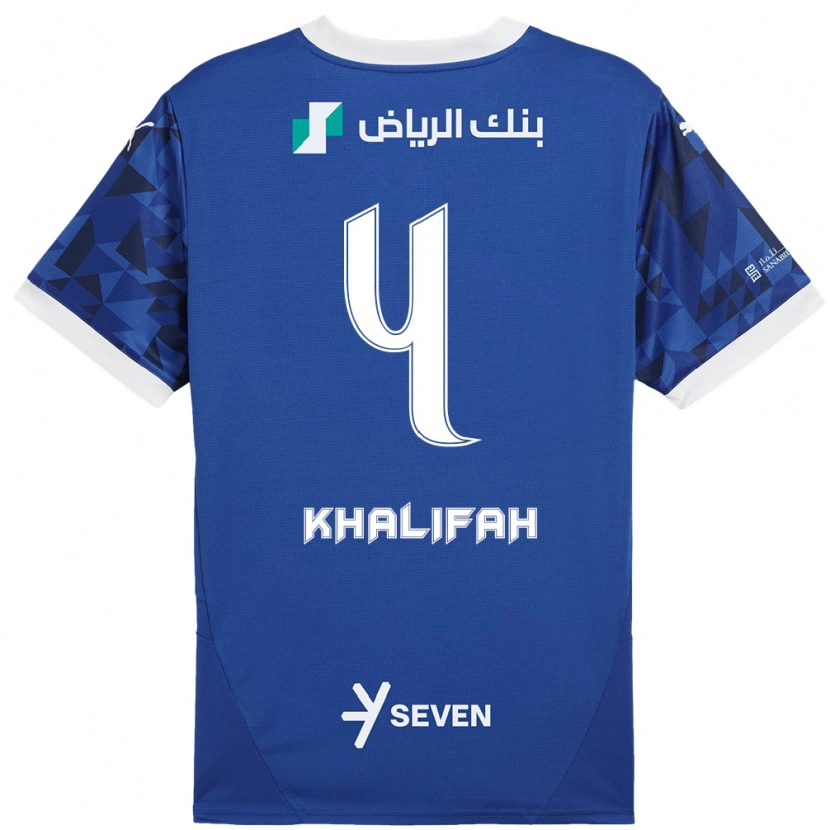 Danxen Kinderen Khalifah Al-Dawsari #4 Donkerblauw Wit Thuisshirt Thuistenue 2024/25 T-Shirt