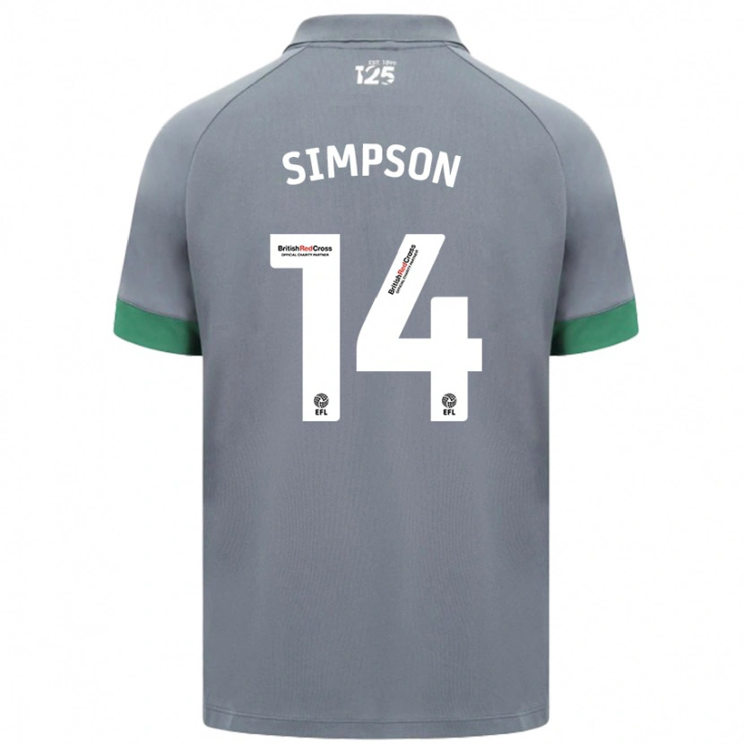 Danxen Kinderen Jasmine Simpson #14 Donkergrijs Uitshirt Uittenue 2024/25 T-Shirt