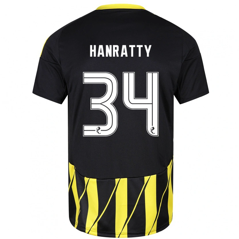 Danxen Kinderen Kevin Hanratty #34 Zwart Geel Uitshirt Uittenue 2024/25 T-Shirt