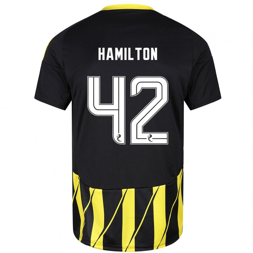 Danxen Kinderen Brendan Hamilton #42 Zwart Geel Uitshirt Uittenue 2024/25 T-Shirt