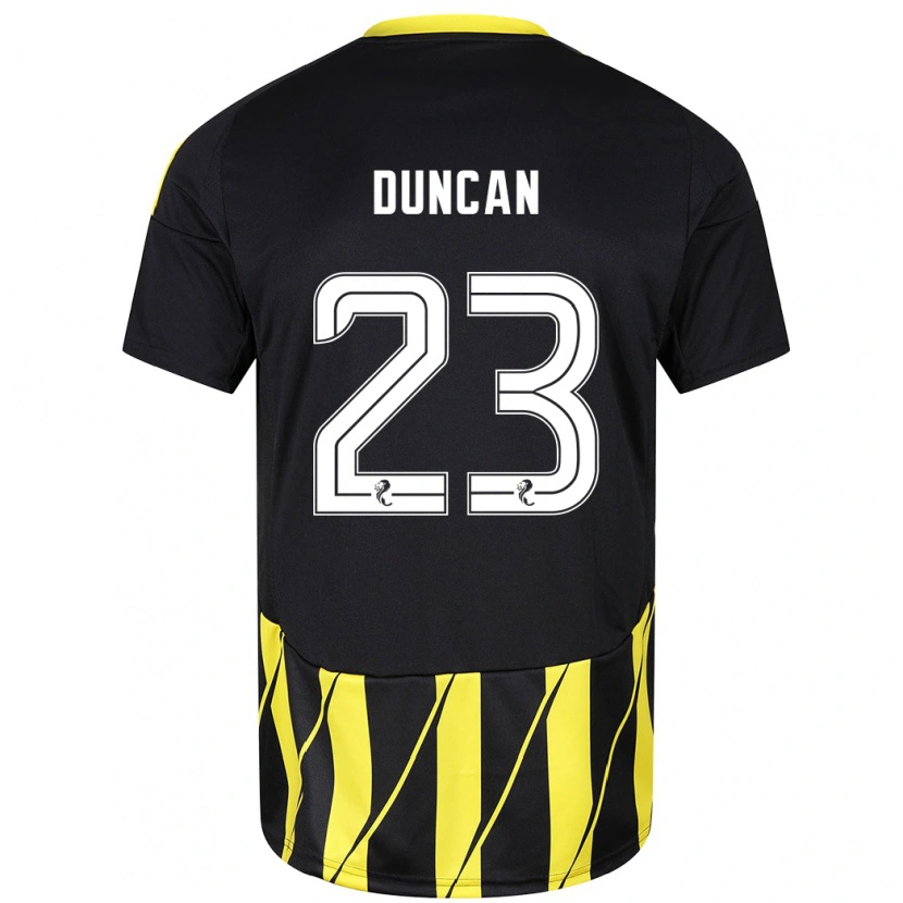 Danxen Kinderen Ryan Duncan #23 Zwart Geel Uitshirt Uittenue 2024/25 T-Shirt