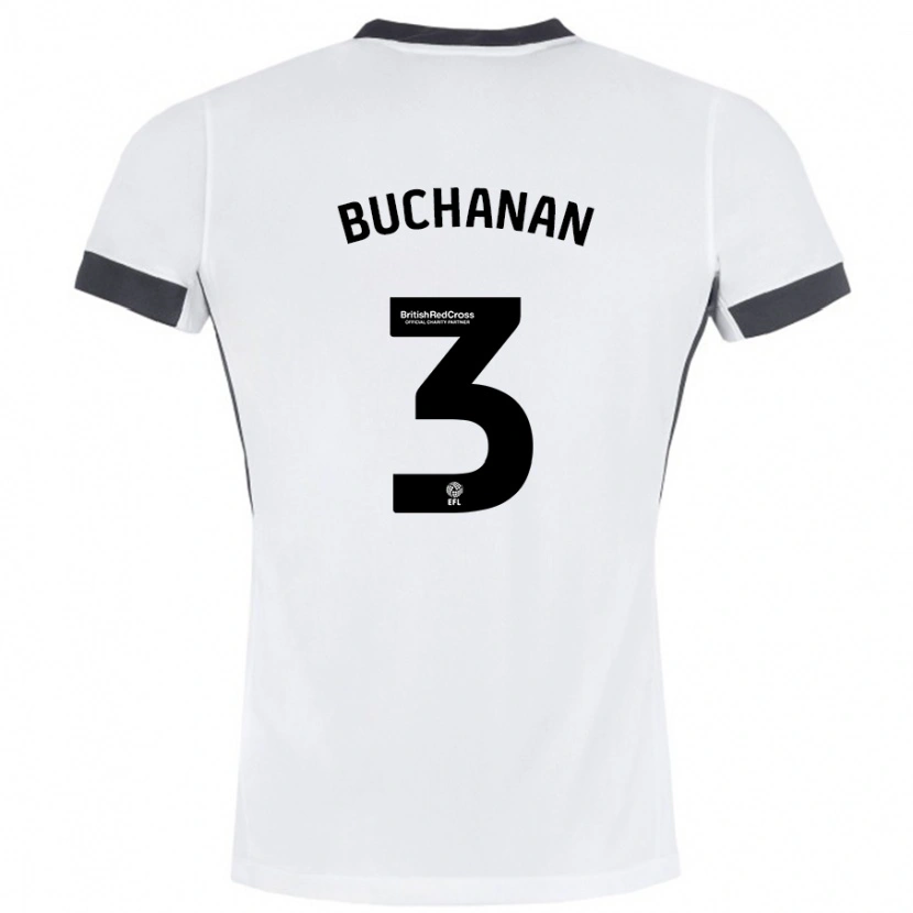 Danxen Kinderen Lee Buchanan #3 Wit Zwart Uitshirt Uittenue 2024/25 T-Shirt