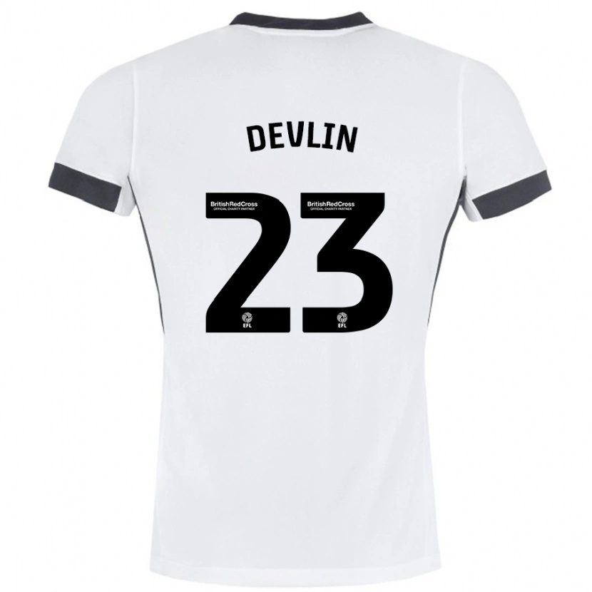 Danxen Kinderen Charlie Devlin #23 Wit Zwart Uitshirt Uittenue 2024/25 T-Shirt