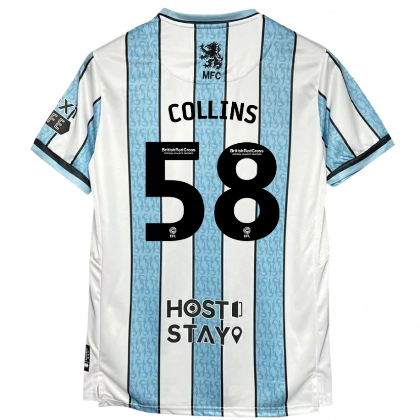 Danxen Kinderen Sam Collins #58 Witblauw Uitshirt Uittenue 2024/25 T-Shirt