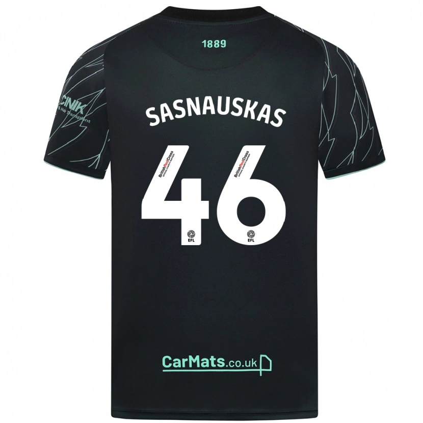 Danxen Kinderen Dovydas Sasnauskas #46 Zwart Groen Uitshirt Uittenue 2024/25 T-Shirt