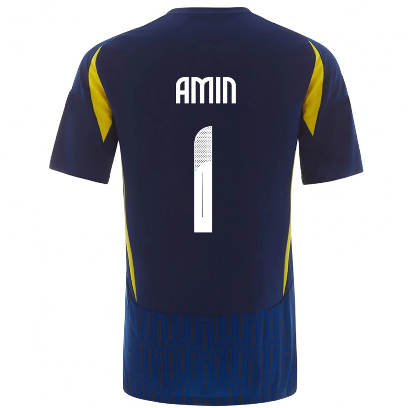 Danxen Kinderen Amin Al-Bukhari #1 Blauw Geel Uitshirt Uittenue 2024/25 T-Shirt