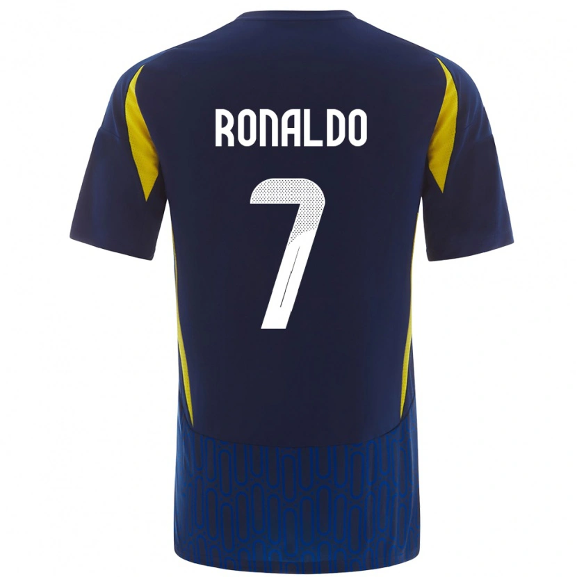 Danxen Kinderen Cristiano Ronaldo #7 Blauw Geel Uitshirt Uittenue 2024/25 T-Shirt