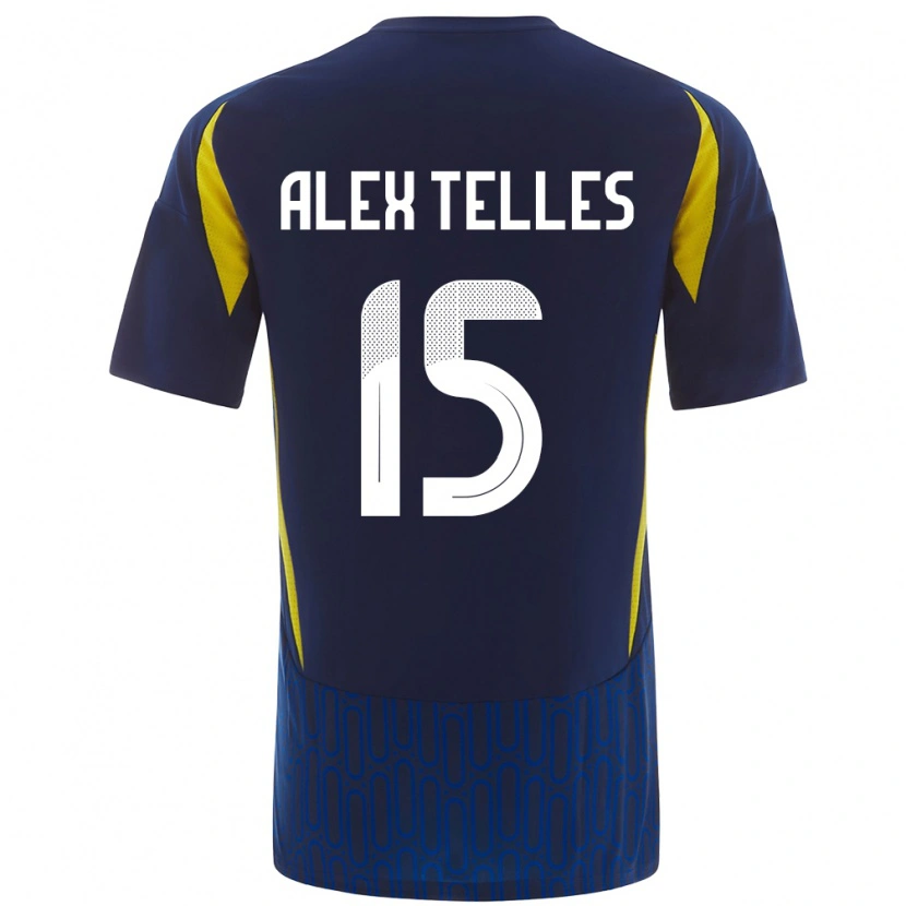 Danxen Kinderen Alex Telles #15 Blauw Geel Uitshirt Uittenue 2024/25 T-Shirt