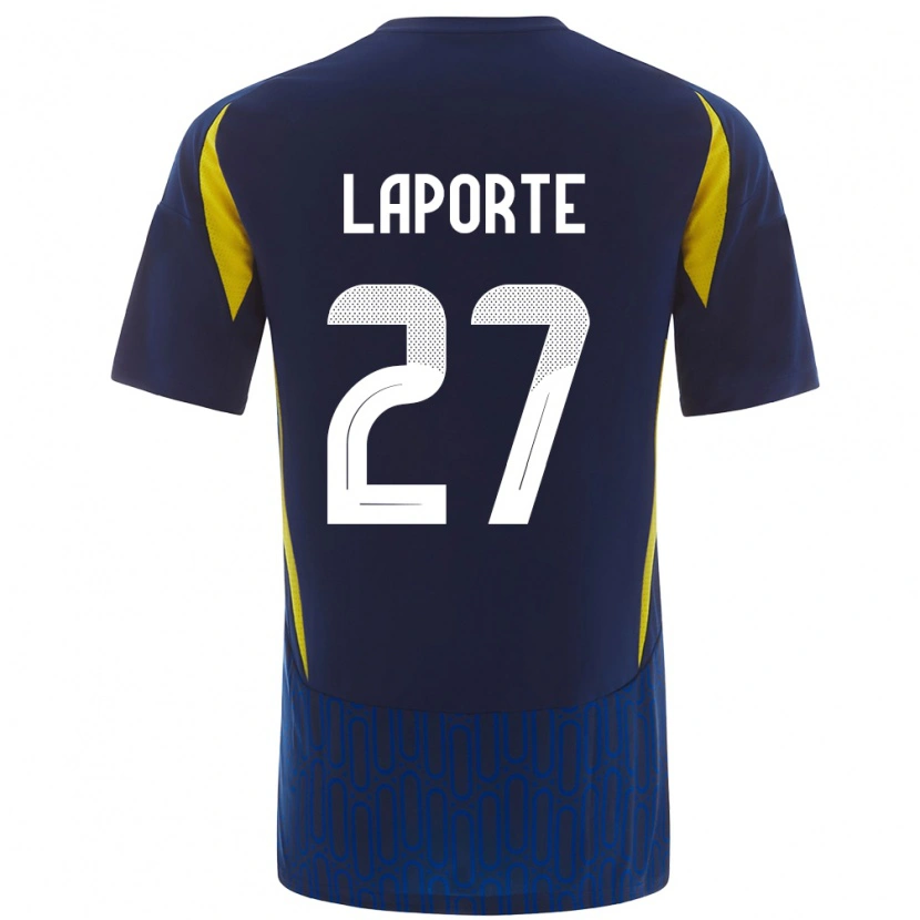 Danxen Kinderen Aymeric Laporte #27 Blauw Geel Uitshirt Uittenue 2024/25 T-Shirt