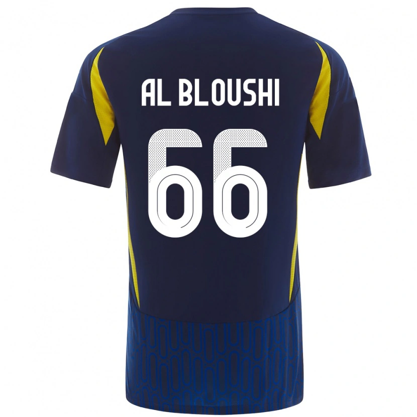 Danxen Kinderen Reem Al-Bloushi #66 Blauw Geel Uitshirt Uittenue 2024/25 T-Shirt