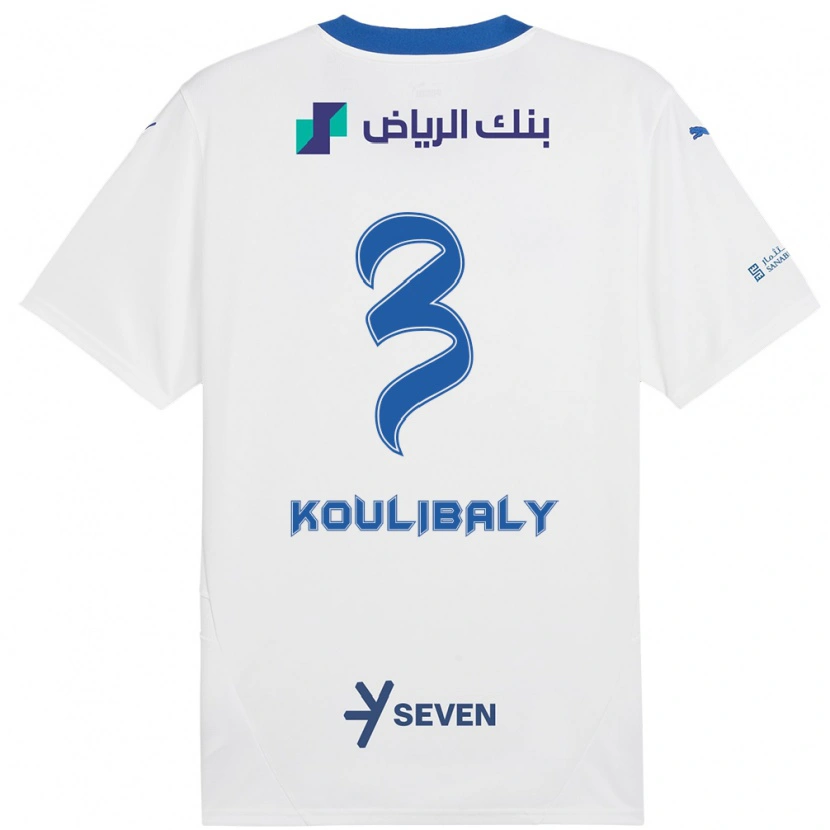 Danxen Kinderen Kalidou Koulibaly #3 Wit Blauw Uitshirt Uittenue 2024/25 T-Shirt