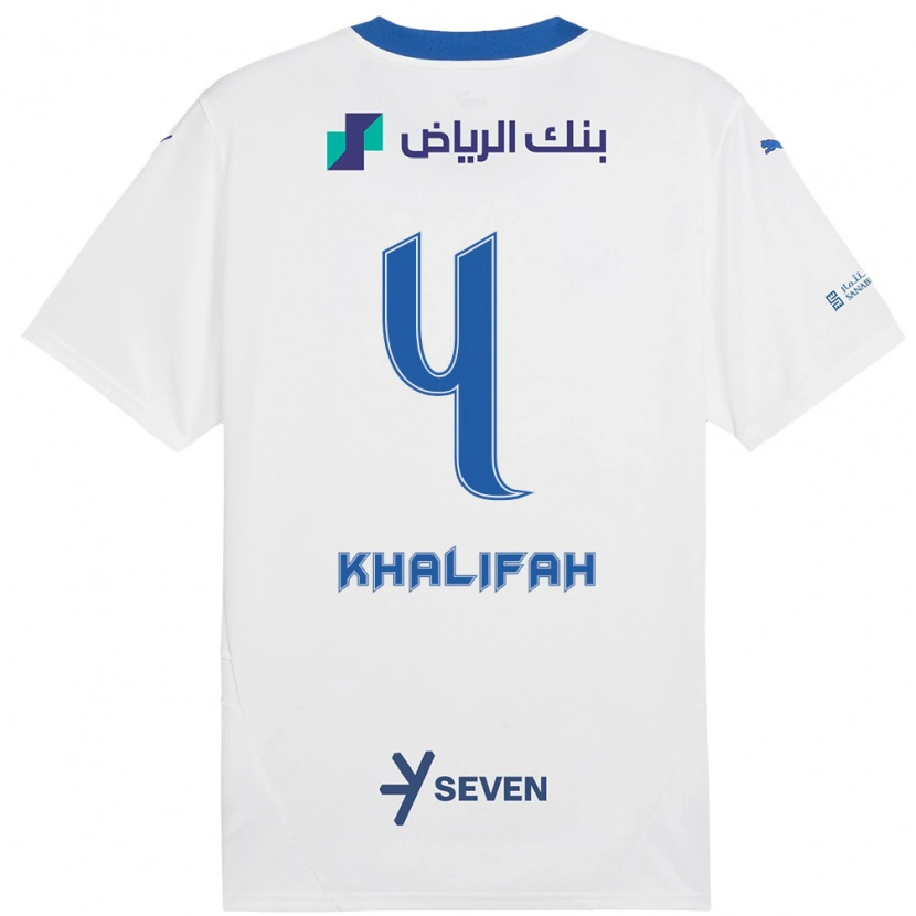 Danxen Kinderen Khalifah Al-Dawsari #4 Wit Blauw Uitshirt Uittenue 2024/25 T-Shirt