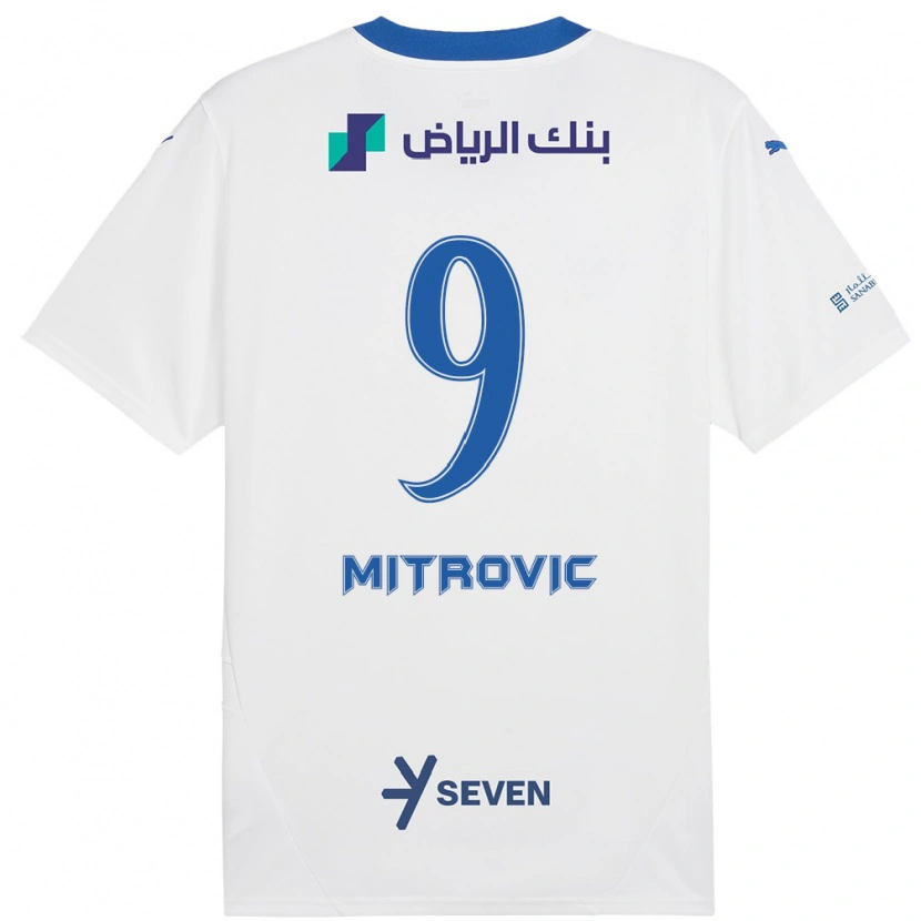 Danxen Kinderen Aleksandar Mitrović #9 Wit Blauw Uitshirt Uittenue 2024/25 T-Shirt