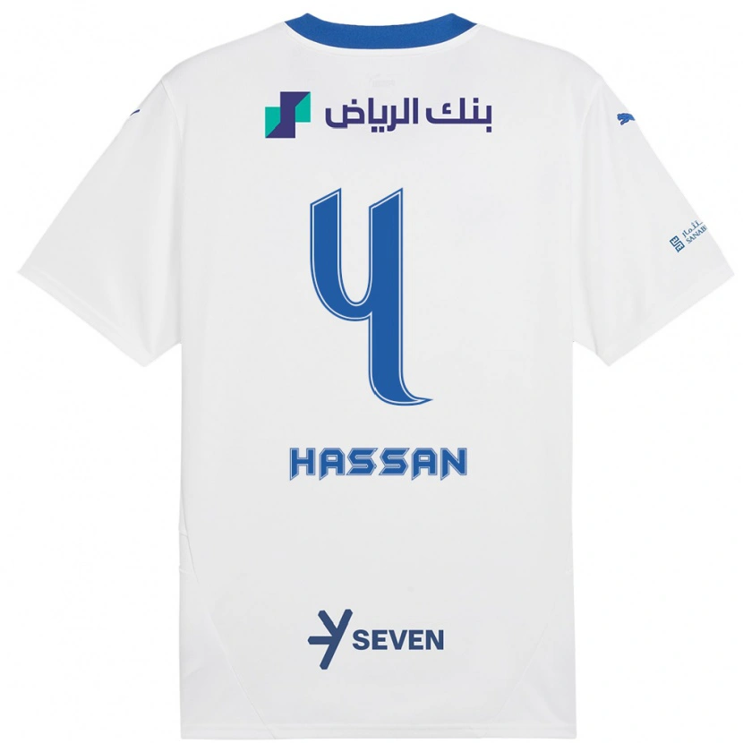 Danxen Kinderen Eman Hassan #4 Wit Blauw Uitshirt Uittenue 2024/25 T-Shirt