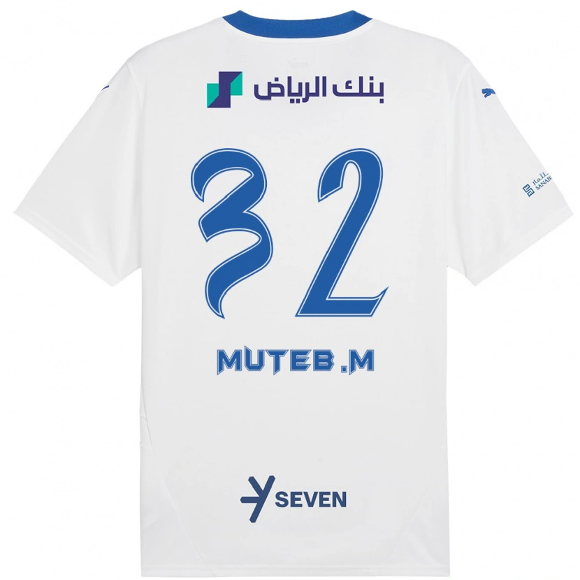 Danxen Kinderen Muteb Al-Mufarrij #32 Wit Blauw Uitshirt Uittenue 2024/25 T-Shirt