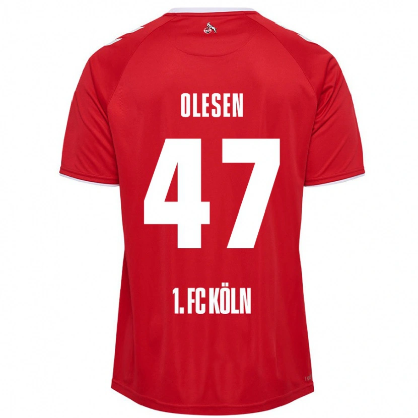 Danxen Kinderen Mathias Olesen #47 Rood Wit Uitshirt Uittenue 2024/25 T-Shirt