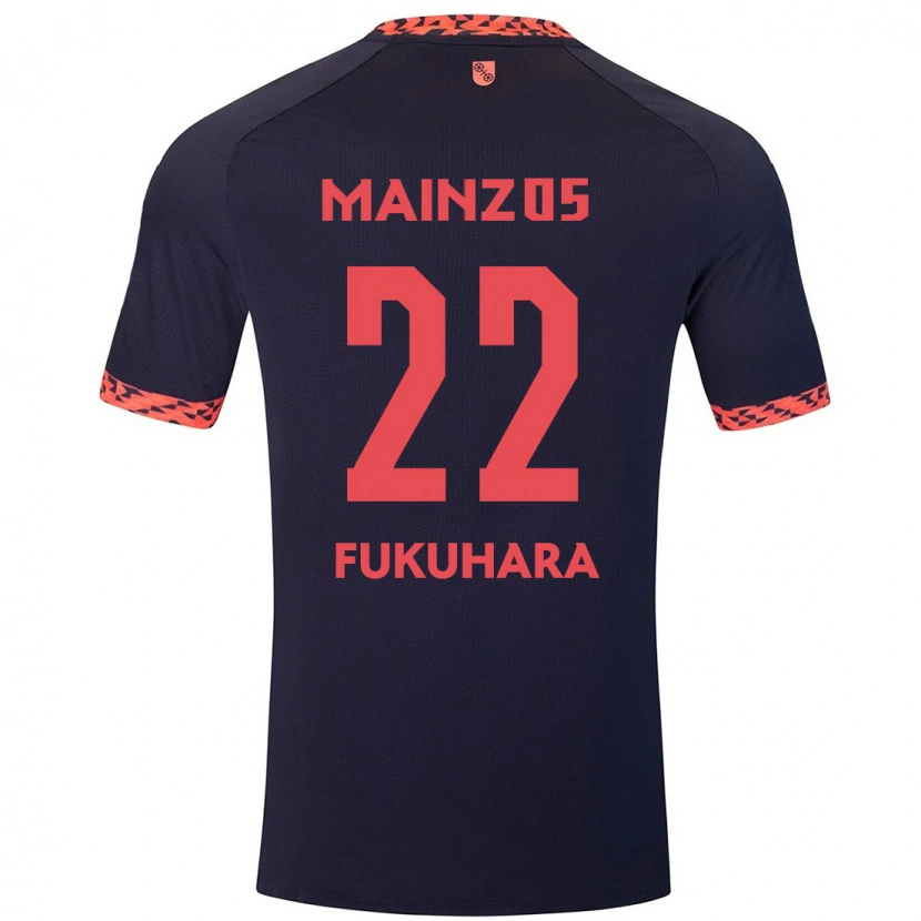 Danxen Kinderen Yuuka Fukuhara #22 Blauw Koraalrood Uitshirt Uittenue 2024/25 T-Shirt