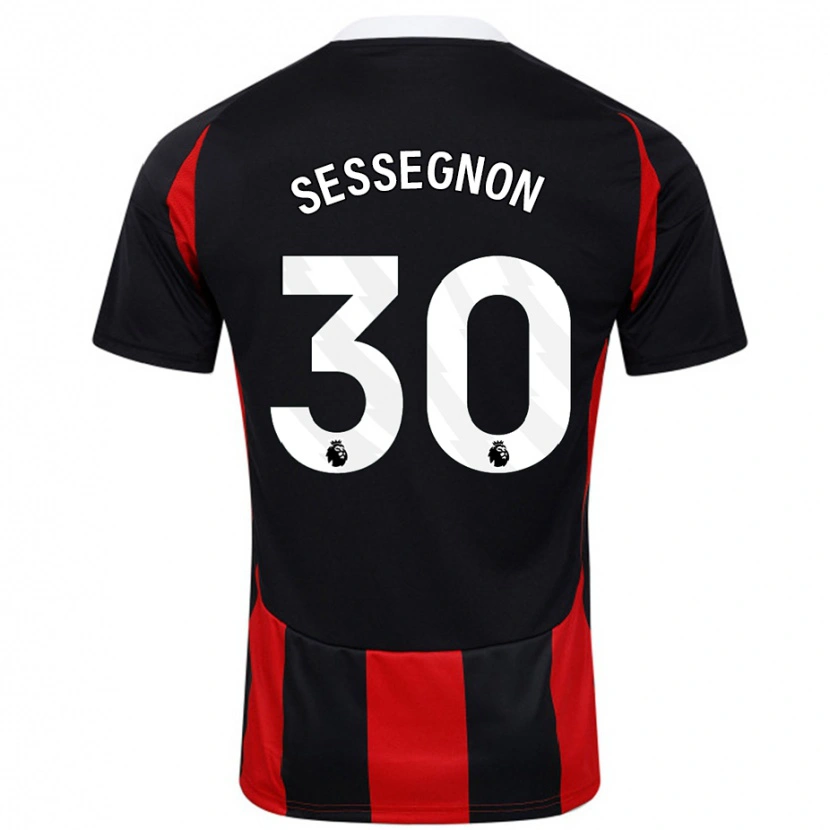 Danxen Kinderen Ryan Sessegnon #30 Zwart Rood Uitshirt Uittenue 2024/25 T-Shirt