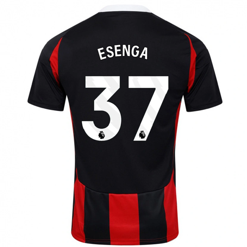 Danxen Kinderen Jonathan Esenga #37 Zwart Rood Uitshirt Uittenue 2024/25 T-Shirt