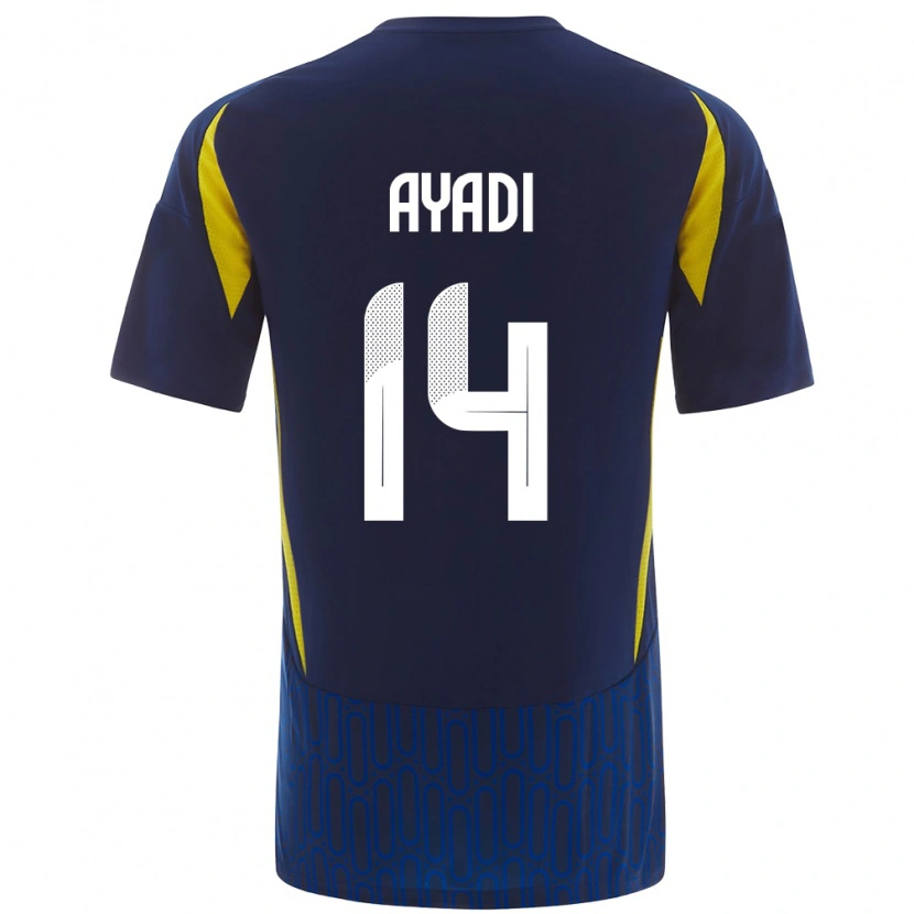 Danxen Heren Ghada Ayadi #14 Blauw Geel Uitshirt Uittenue 2024/25 T-Shirt