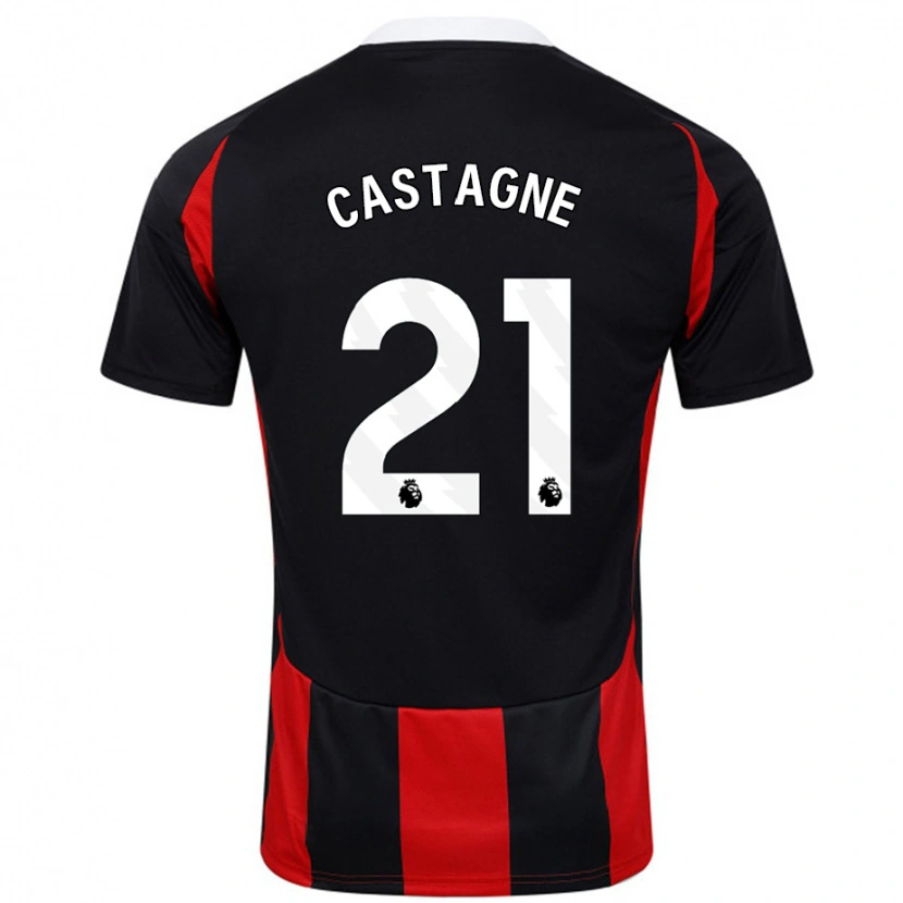 Danxen Heren Timothy Castagne #21 Zwart Rood Uitshirt Uittenue 2024/25 T-Shirt